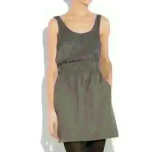J Crew Grey "Aurelia" Beaded Silk Couplet Sleeveless Cocktail Dress Size 4 FLAW